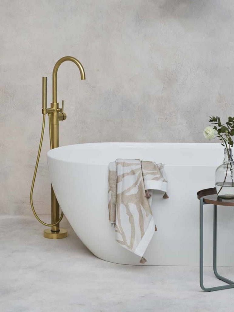 Britton Hoxton Brushed Brass floorstanding bath shower mixer