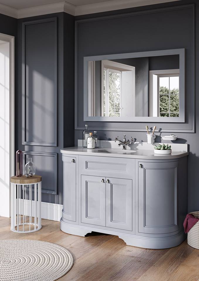 Burlington Bathrooms Freestanding 134 Curved Vanity Unit with doors, Classic Grey