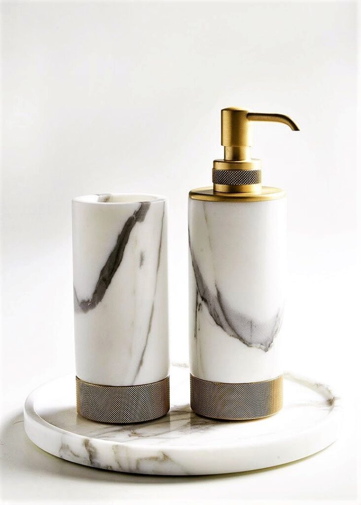 Treesseci Apuana 2.0 set, Marble Statuario - Matt Satin Brass